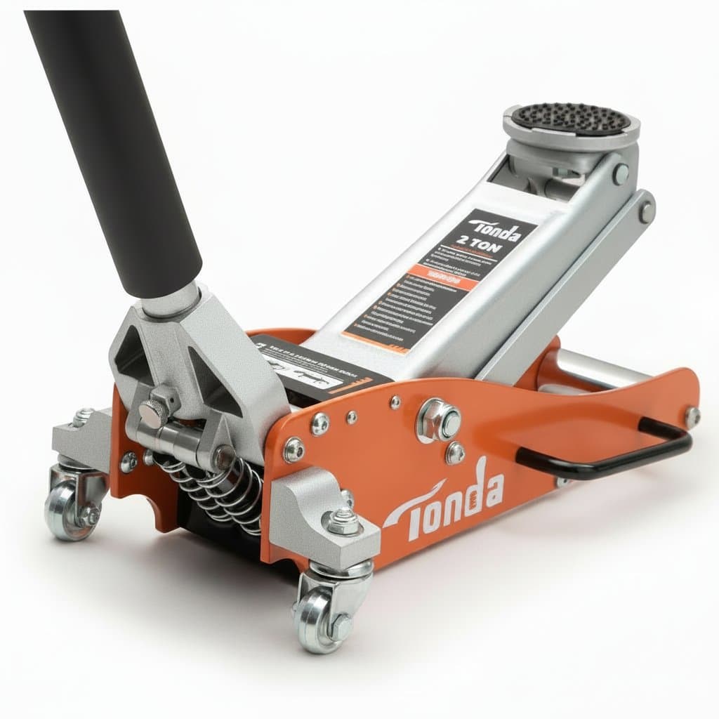 Low Profile 2 Ton Aluminum and Steel Hydraulic Floor Jack with dual pump for fast lifting in automotive repair and maintenance.
