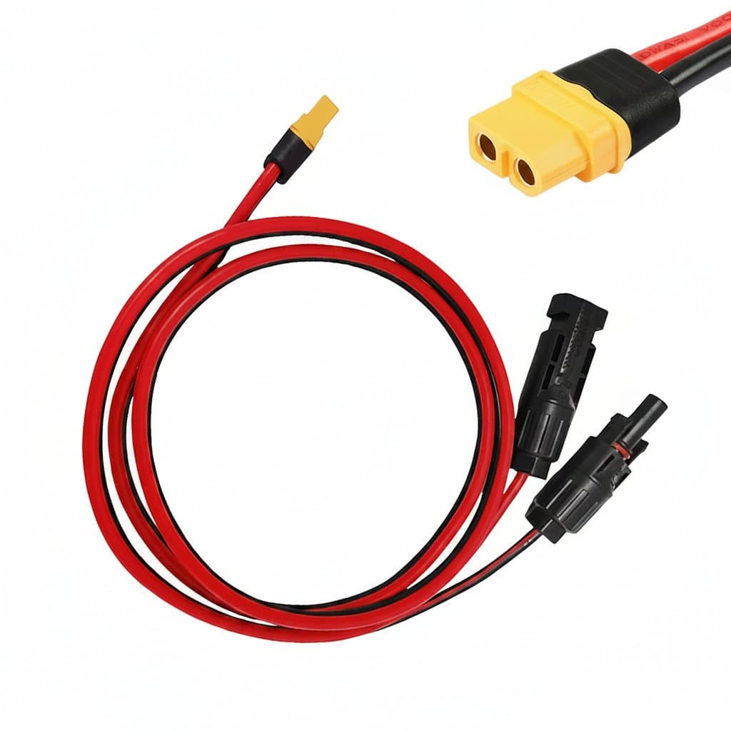 XT60 to female plug solar connector extension cable with 12AWG wire, available in 0.6M, 1.5M, and 3M lengths for power stations and solar generators.