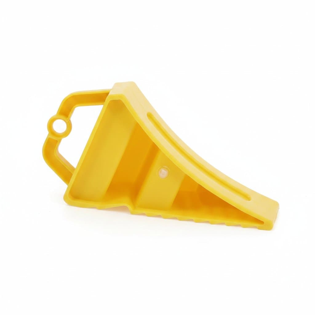 Multipurpose car trailer wheel chocks with handles, anti-slip parking wedges designed to secure vehicles and trailers.