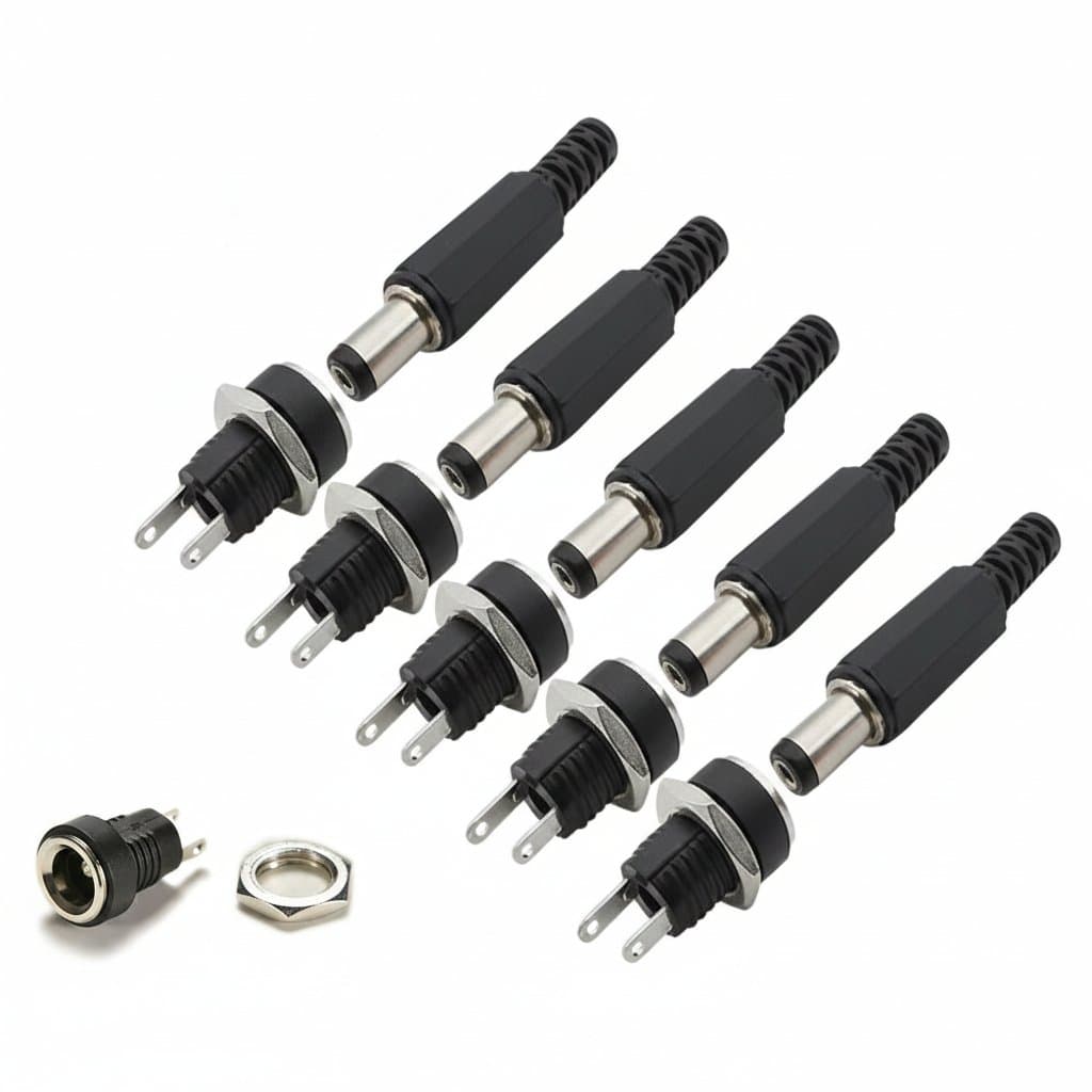 5 Pair DC 12V Male Female Socket Panel Mount Barrels Jack Plug Power Connector Female Jack Screw Nut Panel Mount Connector - Image 1