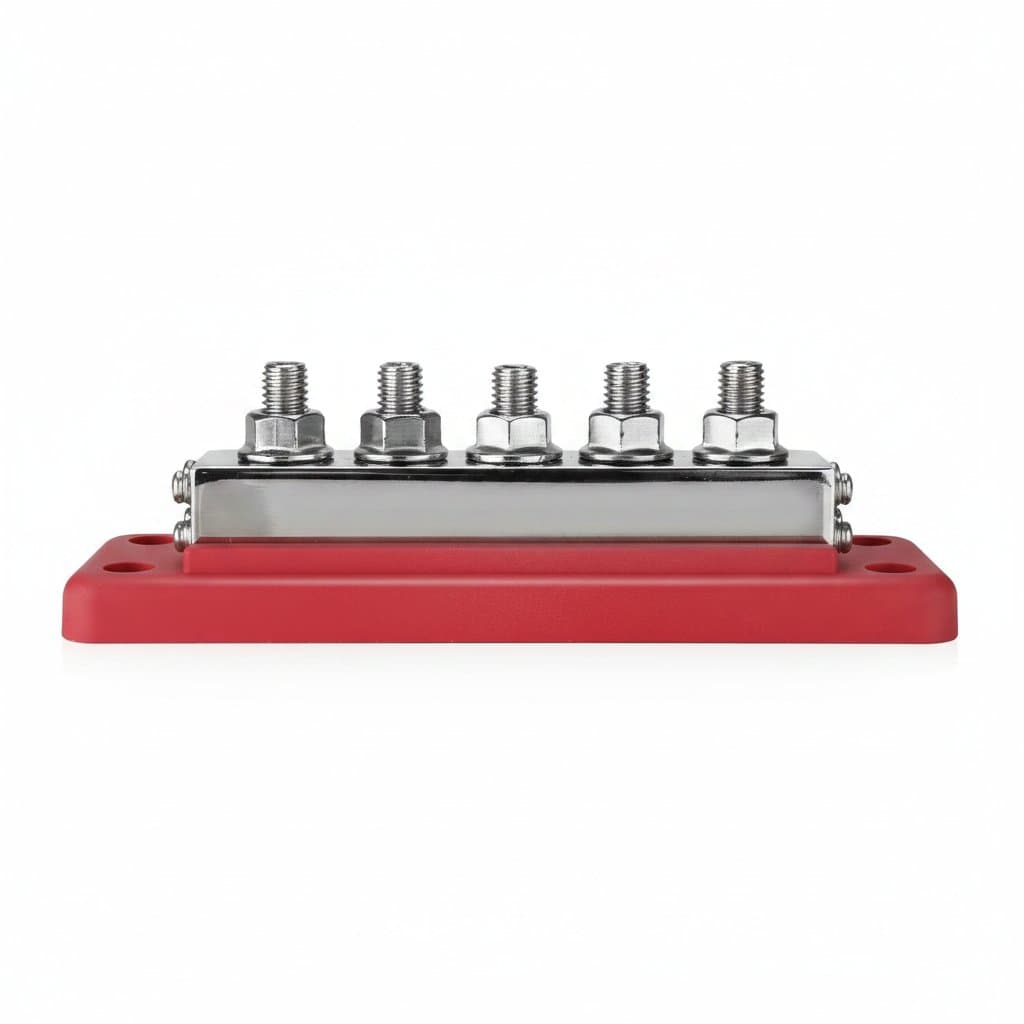 Heavy-Duty M10 Bus Bar Terminal Block | 5-Way Power Distribution | 600A 12-48V DC for RV, Marine & Truck