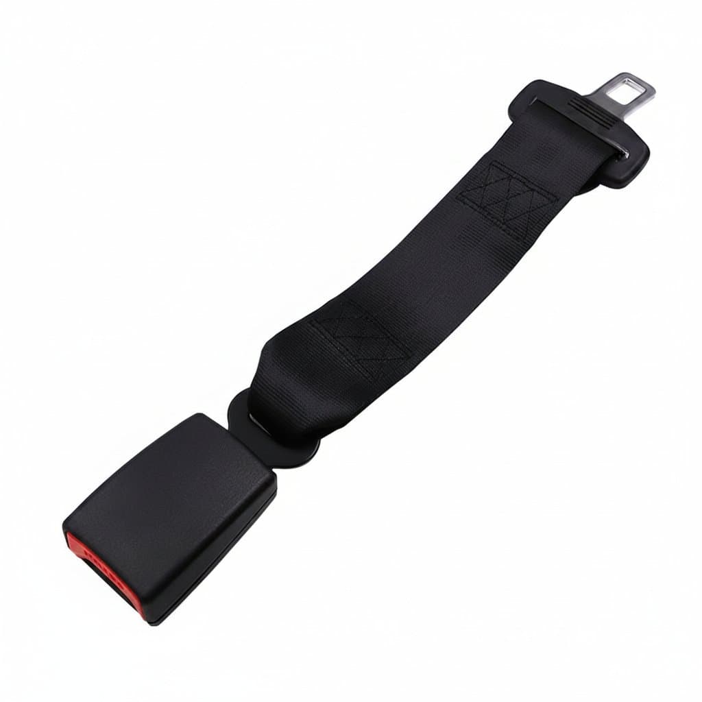 A black D-type car seat belt extender, 21-22mm, with a safety buckle, offering a long-lasting and secure fit for car auto use.
