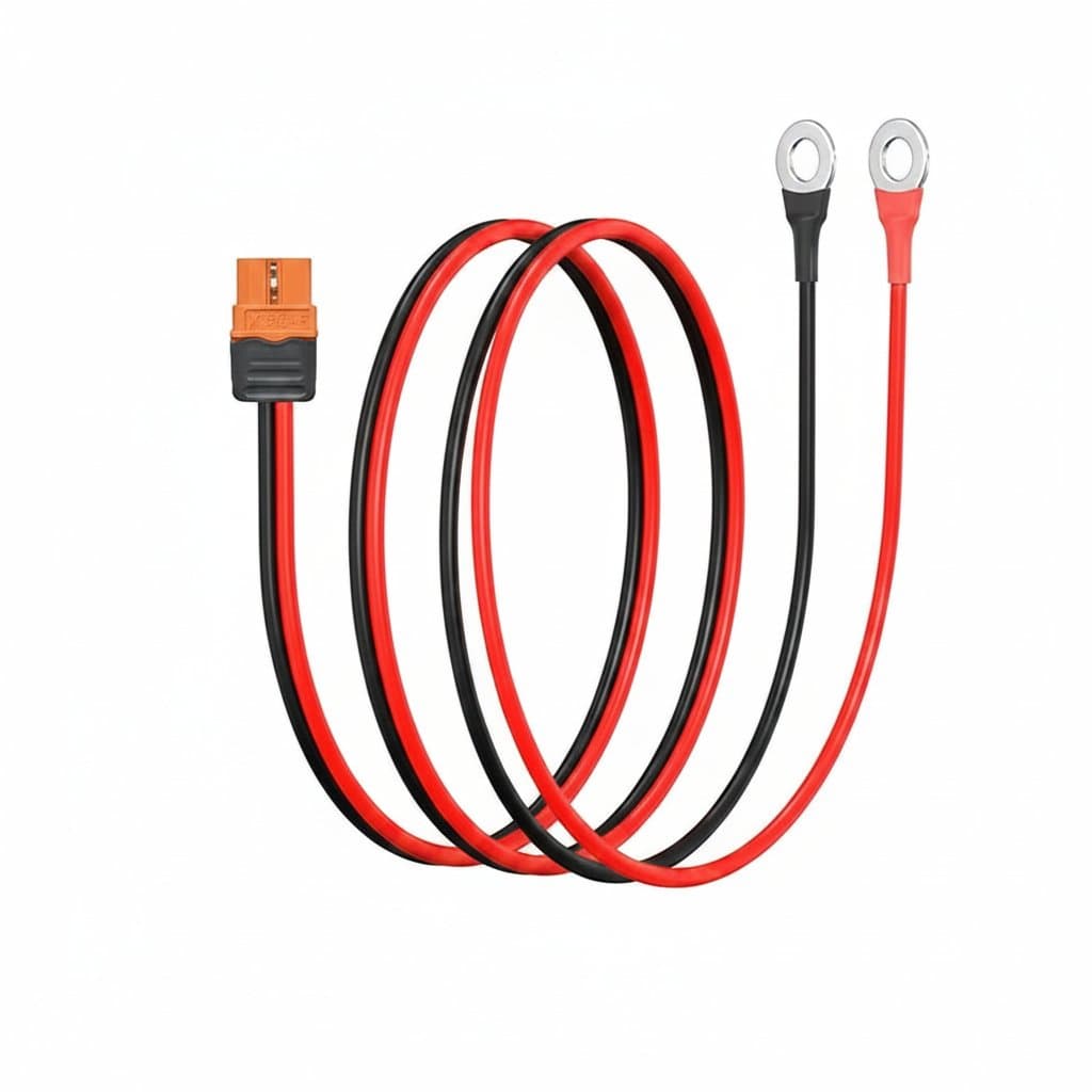 XT60i female to M8 O-ring terminal plug connector with 12AWG silicone cable, a durable high-current power cable for RC and electronics.