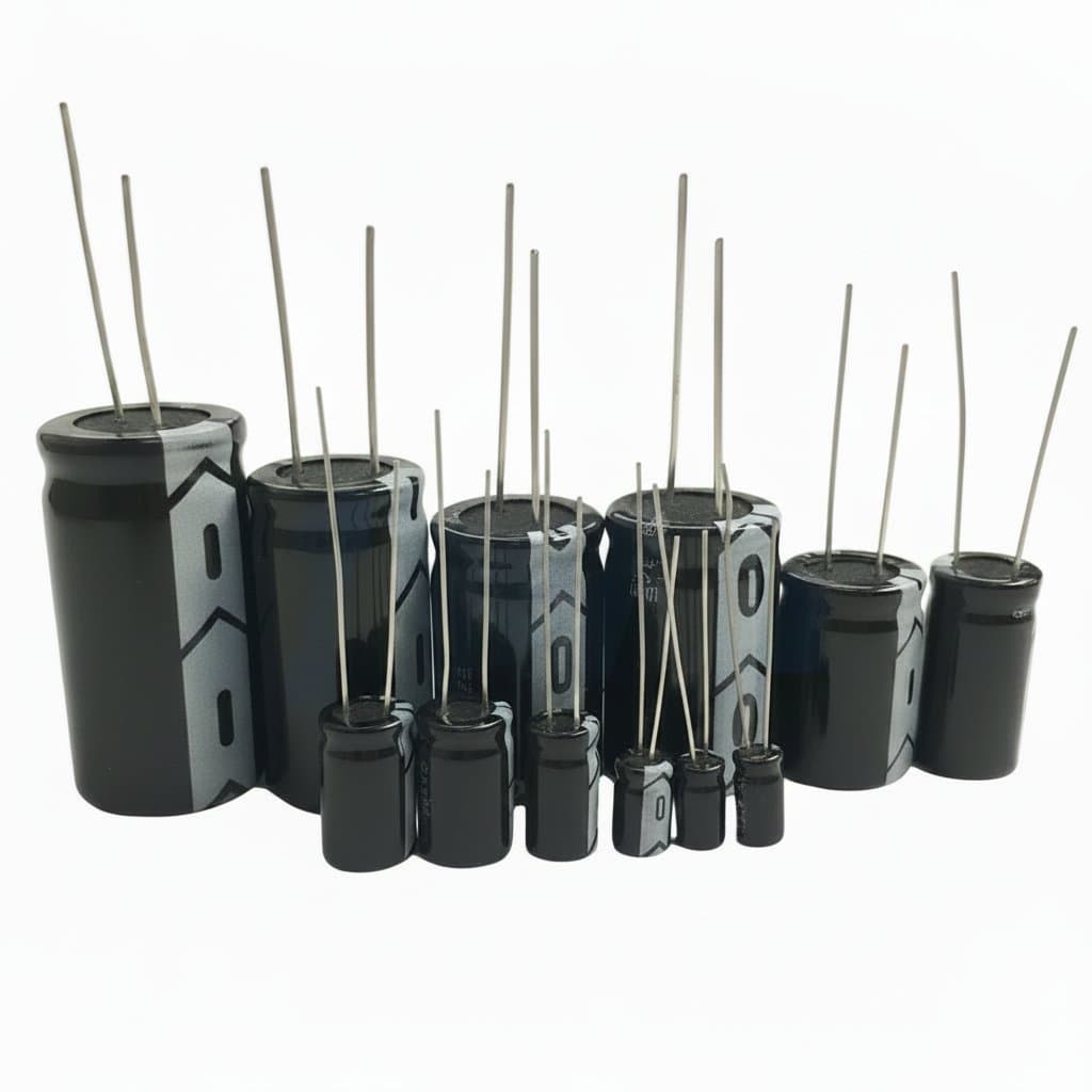 10-pack of 25V 2200uF aluminum electrolytic capacitors, 13x20mm size, for power supply and circuit board applications.