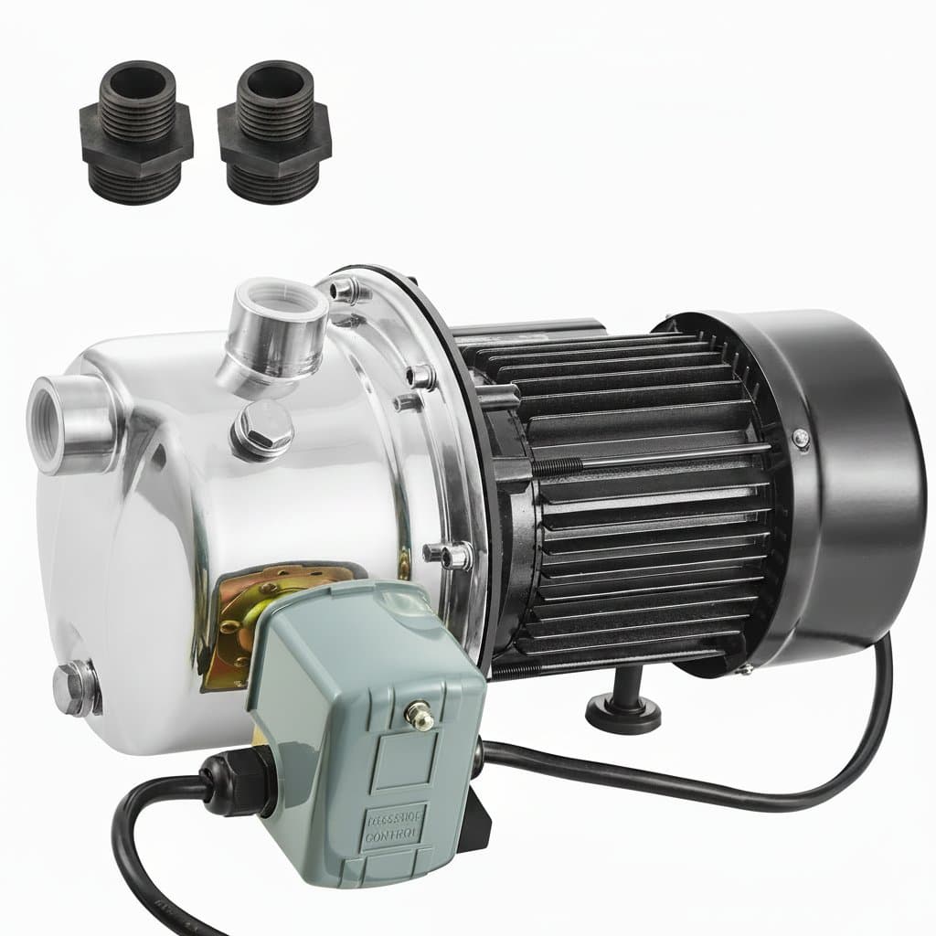 SucceBuy shallow well jet pump with 115V power, constructed from cast iron and stainless steel for agricultural garden irrigation.