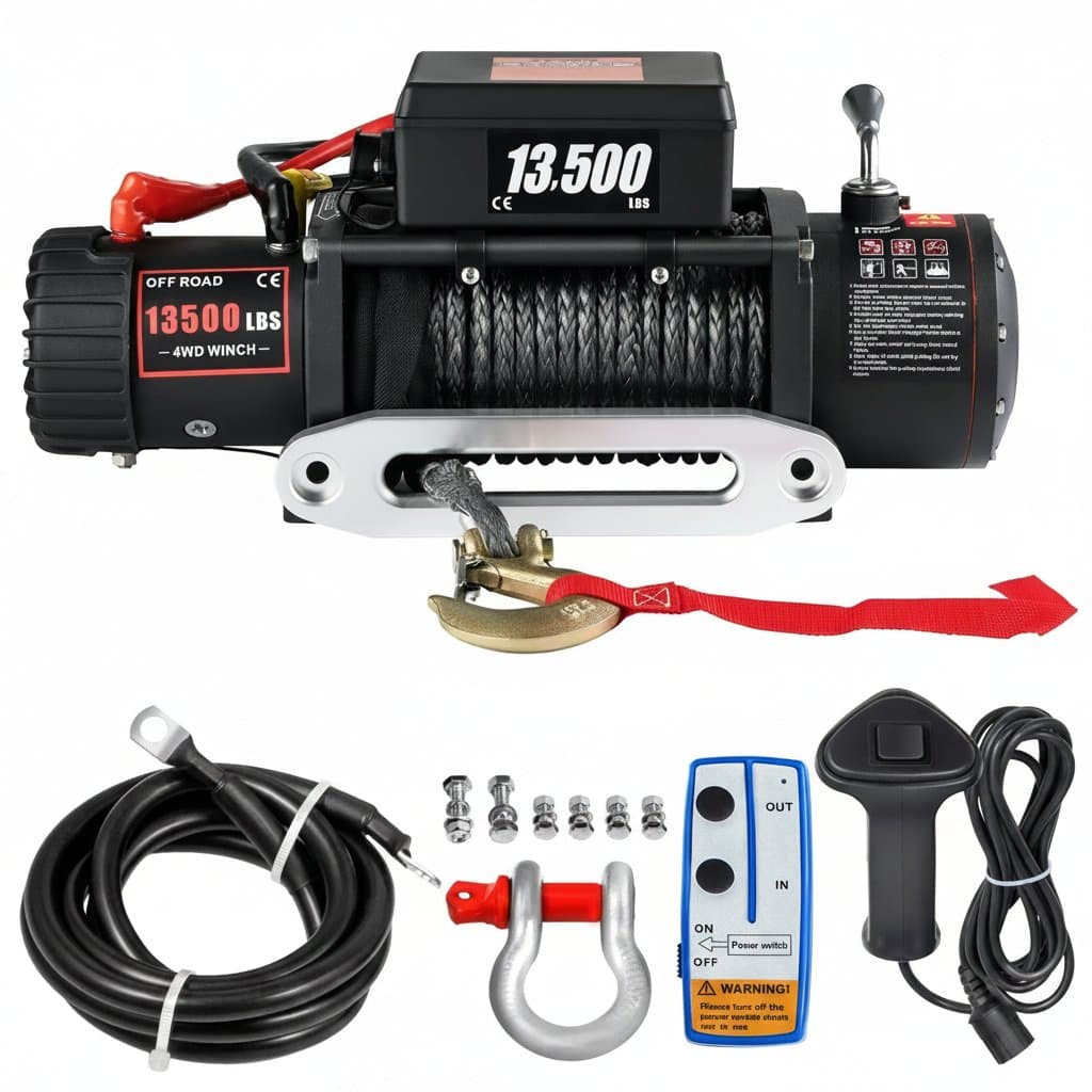12V Electric Winch | 13,500 lb Synthetic Rope | Heavy-Duty Off-Road & Towing Recovery