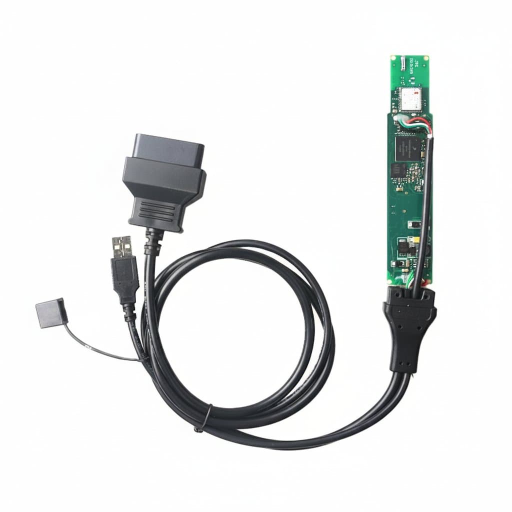 Heavy-duty truck diagnostic equipment set for reading fault codes and performing system tests on commercial vehicle ECUs.