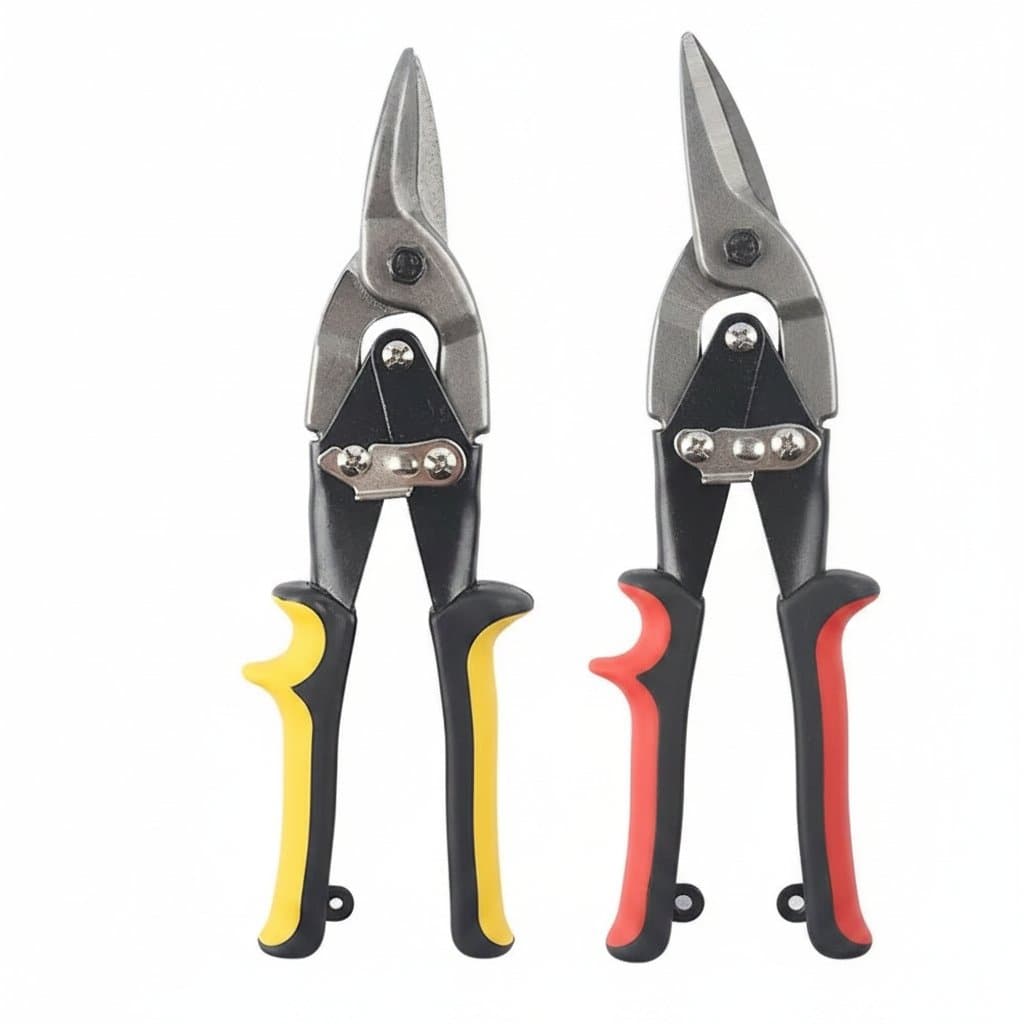 Heavy-duty aviation tin snips with chrome vanadium steel blades for cutting sheet metal, a multifunctional iron sheet scissor.