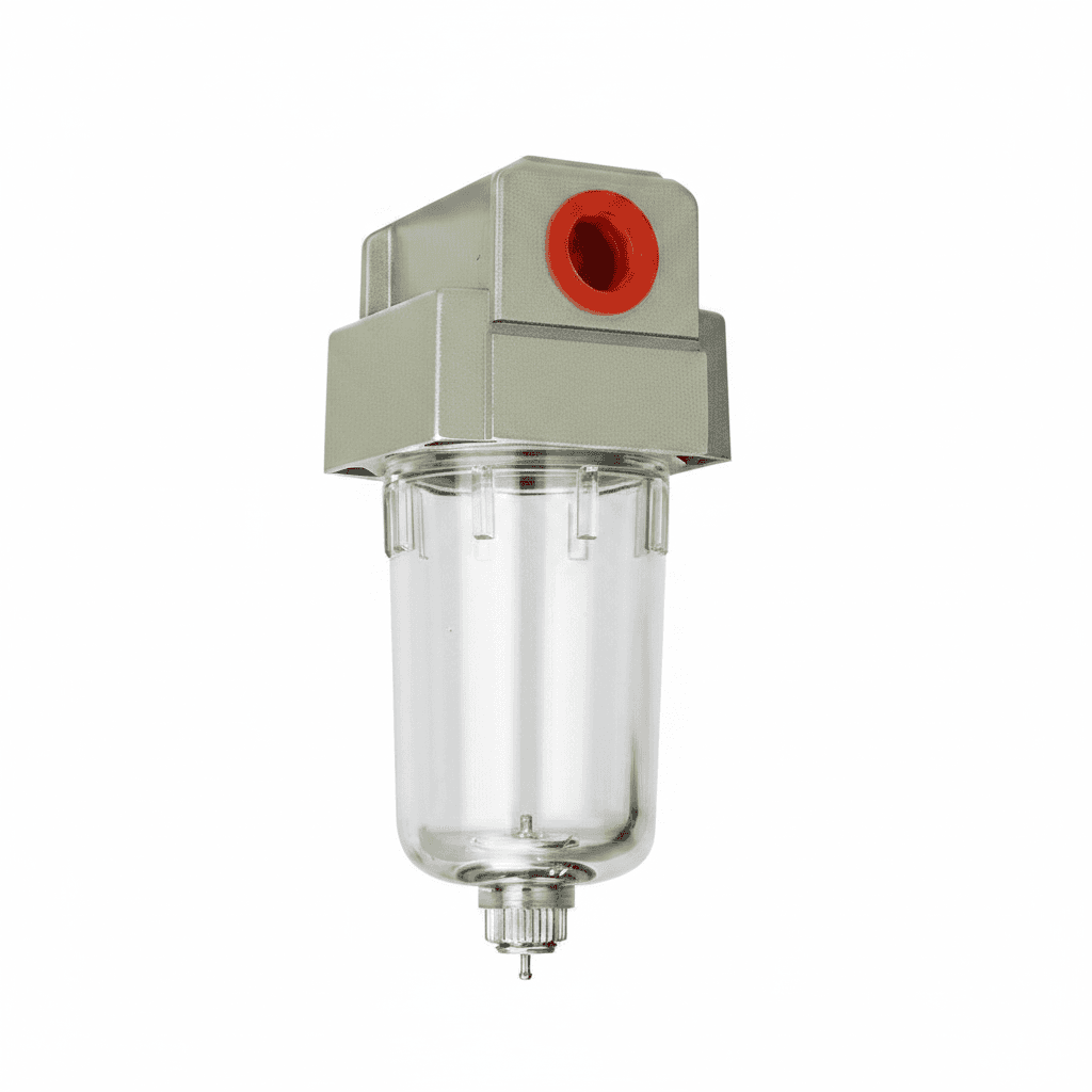 AF2000-02 universal pneumatic oil catch tank and water separator for compressed air systems, removing impurities and moisture.