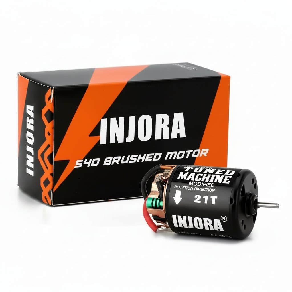 INJORA 540 brushed waterproof motor with multiple turn options (13T-80T) for 1:10 scale RC crawlers like Axial SCX10 and Redcat Gen8 models.
