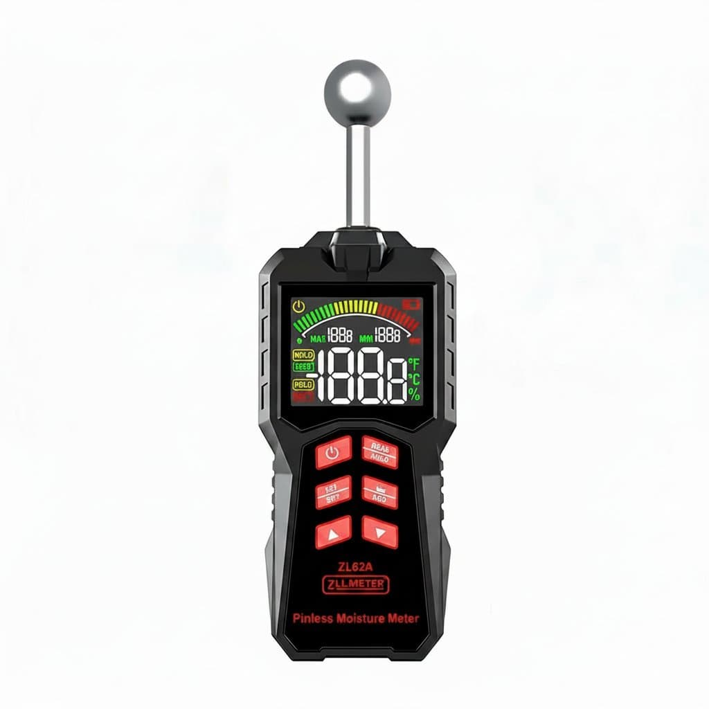 Digital Wood Moisture Meter | Non-Destructive Spherical Sensor | Auto Wet Timber Detection - Professional Grade Tool