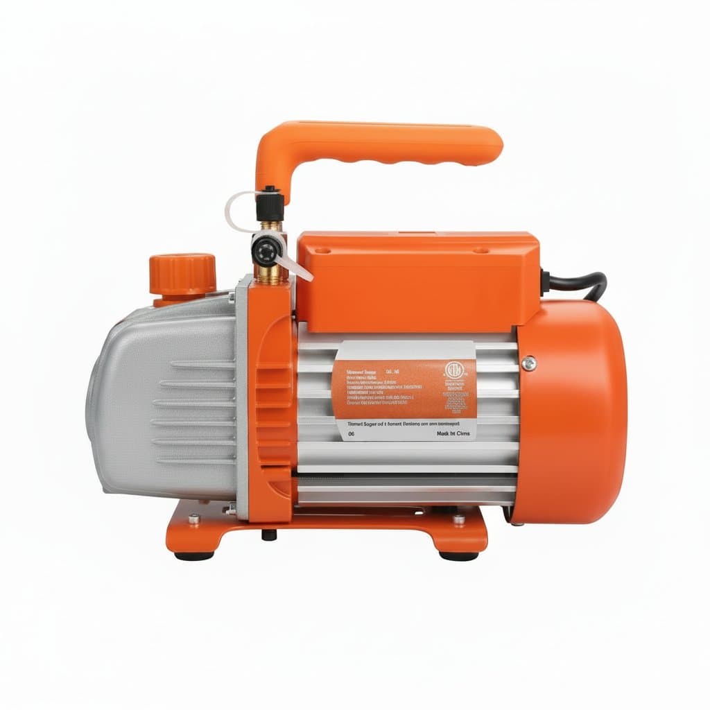 VEVOR two-stage vacuum pump with 3.5/5/7 CFM capacity for HVAC and refrigeration maintenance, featuring a durable housing and pressure gauges.