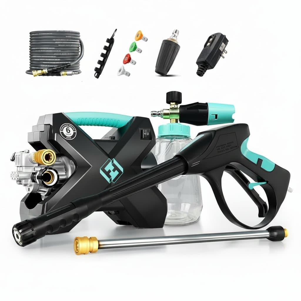 Brushless Pressure Washer 4.0 | Wall-Mounted with Foam Cannon | 5 Nozzles Compact Design