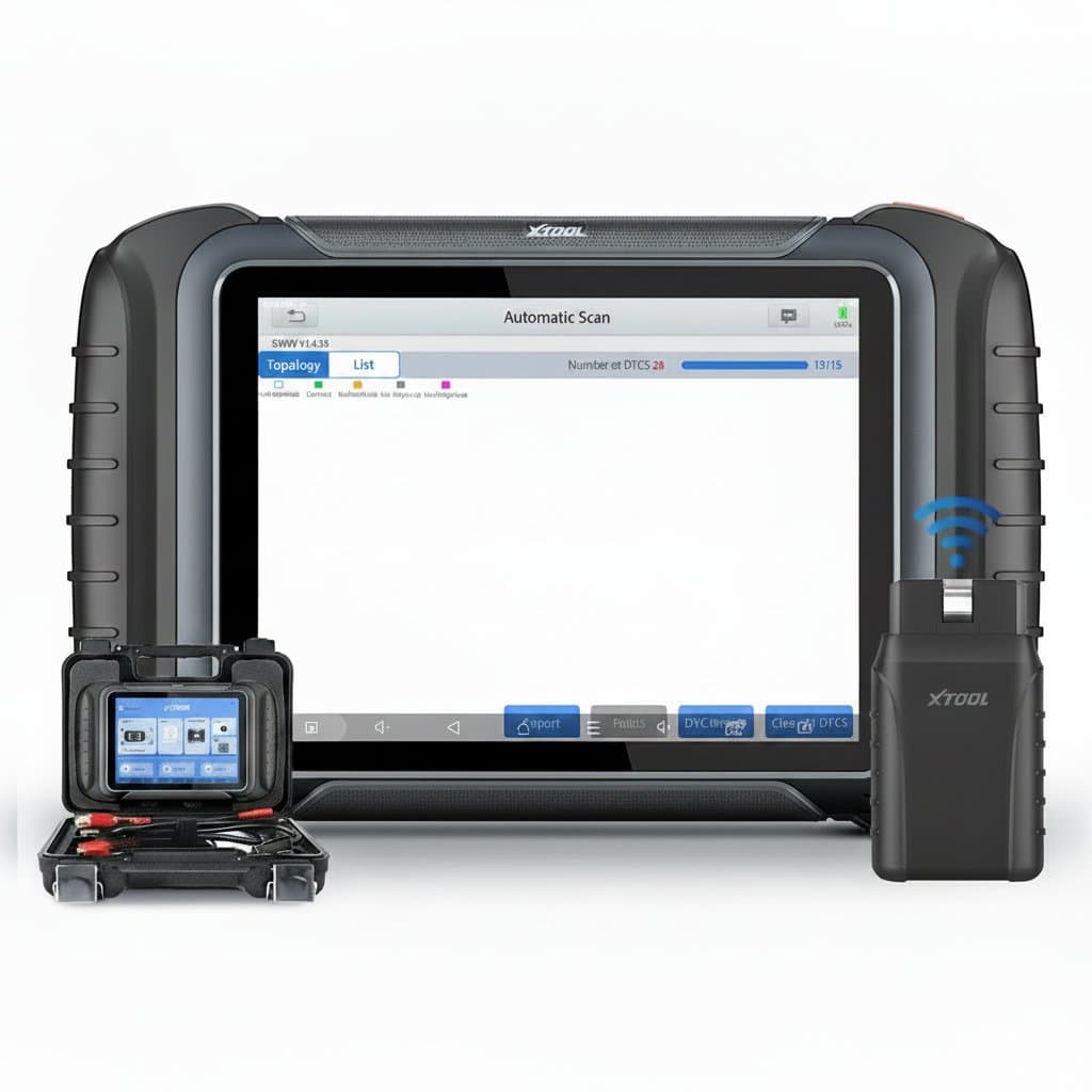 XTOOL D8W/D8S Bluetooth automotive scanner with ECU coding, 42+ service resets, CANFD, DOIP, and FCA topology support.