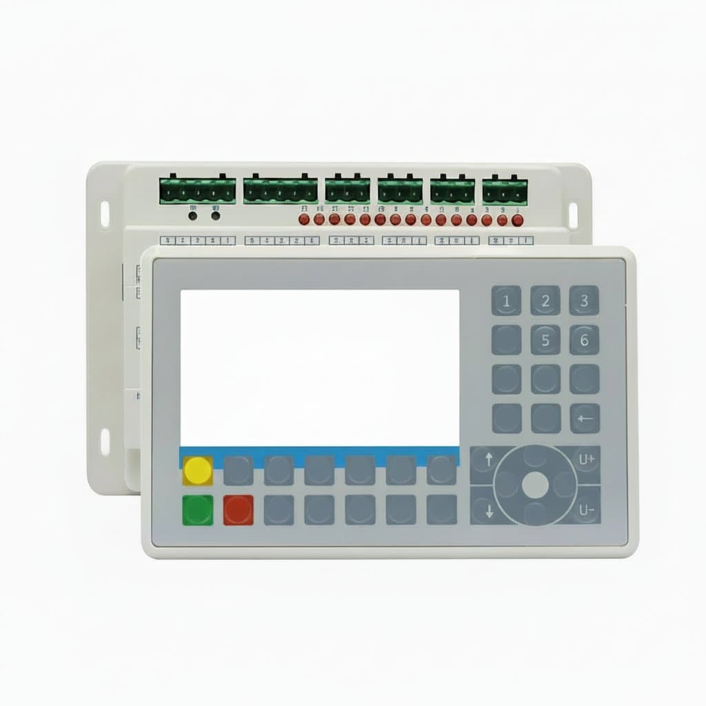 Ruida RDC6445S CO2 laser controller for CNC engraving and cutting machine upgrades, featuring a blue LCD display and control panel.