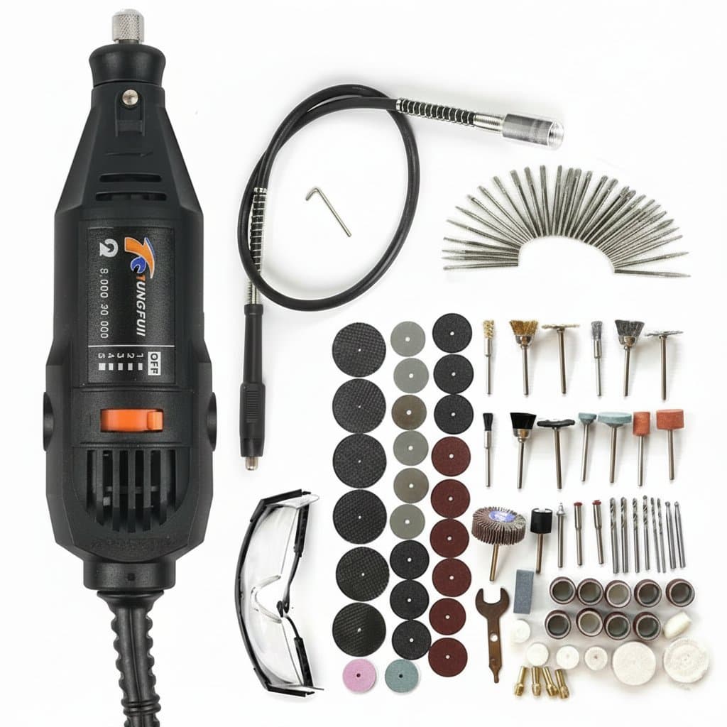 220V Mini Electric Drill Engraver and Rotary Tool with accessories, a compact Dremel-style tool for detailed drilling and crafting.