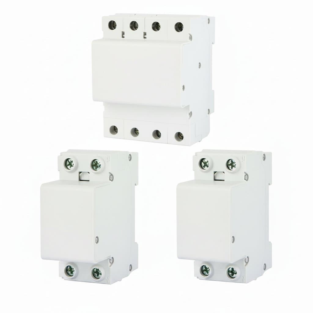 DELIXI Mini Circuit Breaker MCB with DZ47 model, showing 1P 2P 3P 4P variants for 10-63A electrical protection on a din rail.