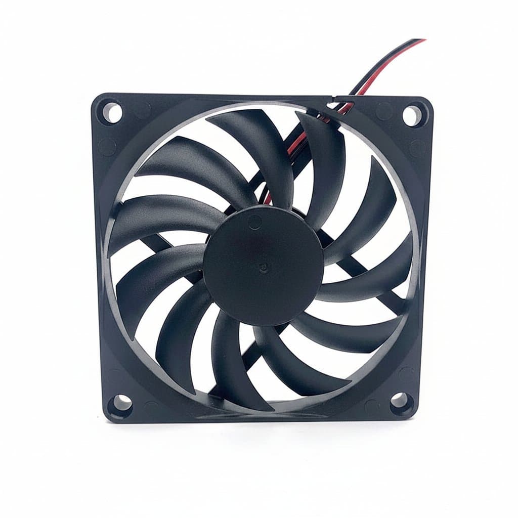 8010 80mm ultra-thin cooling fan for computer CPU, available in 5V, 12V, and 24V DC with oil or ball bearing and 2-pin or 3-pin connector.