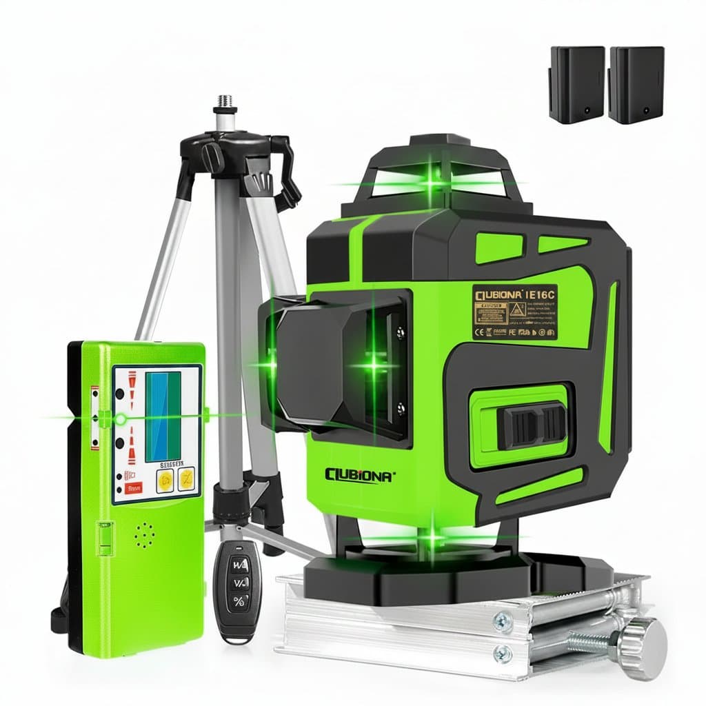 Clubiona 16/12 lines green beam laser level with self-leveling, 360-degree horizontal and vertical super powerful projection.