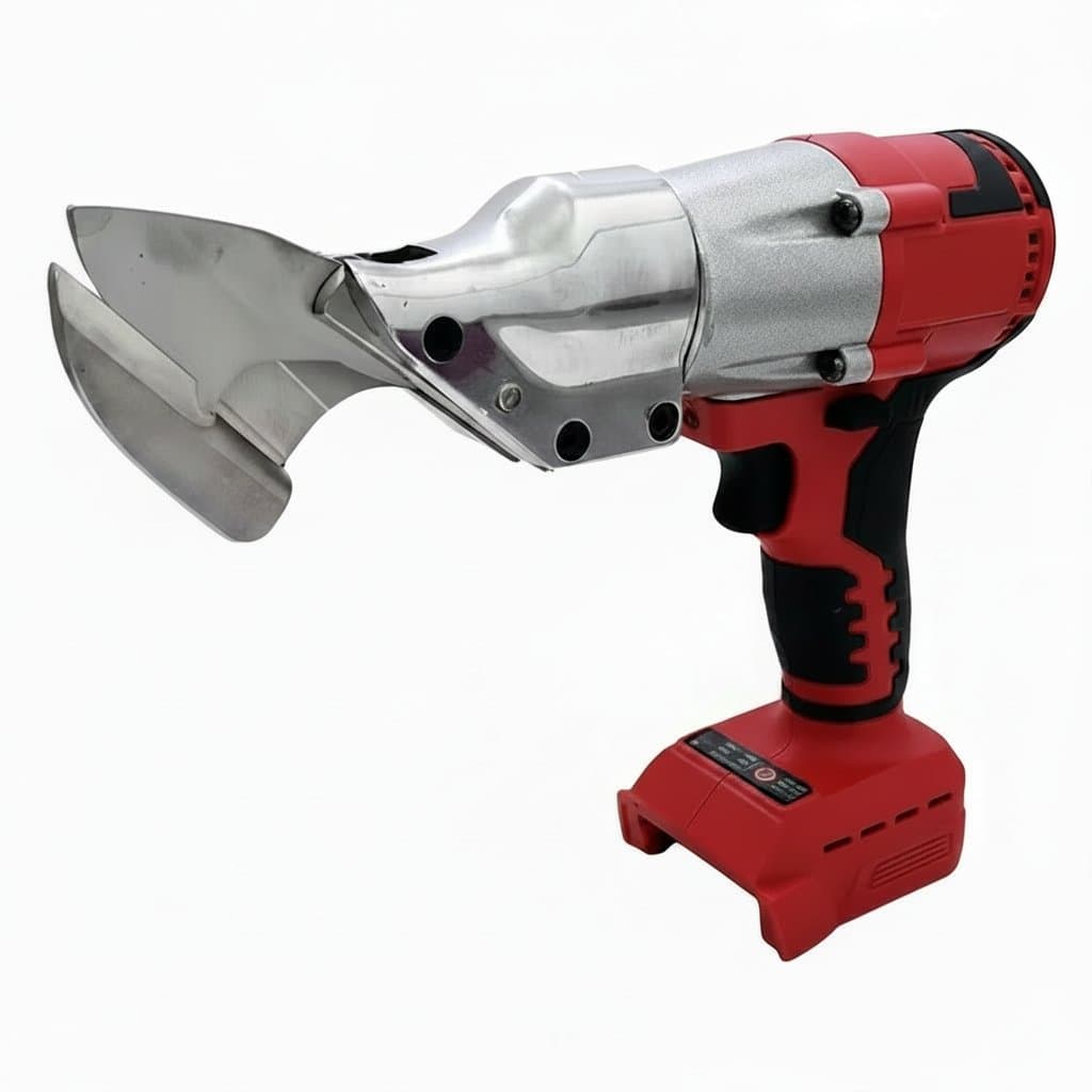Milwaukee cordless metal shear with brushless motor, 400W power, variable speed control, and LED work light for cutting sheet metal.