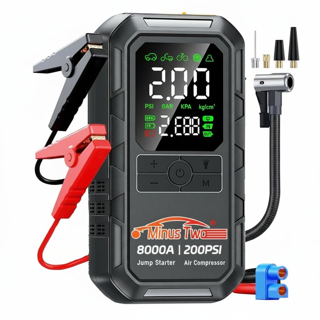 4-IN-1 Car Jump Starter with Air Compressor, a versatile tool that complements any car ac recharge kit.