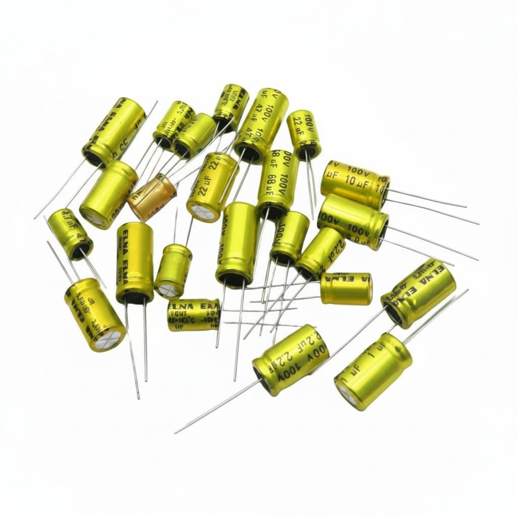 10pcs 100V NP Electrodeless Speaker Capacitor assortment for audio crossover, featuring 1UF to 4.7UF non-polar polypropylene film capacitors.