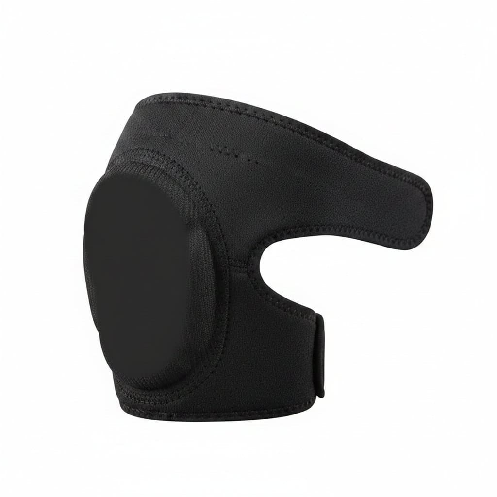 Knee pads with soft cushion being adjusted on a person's knee.