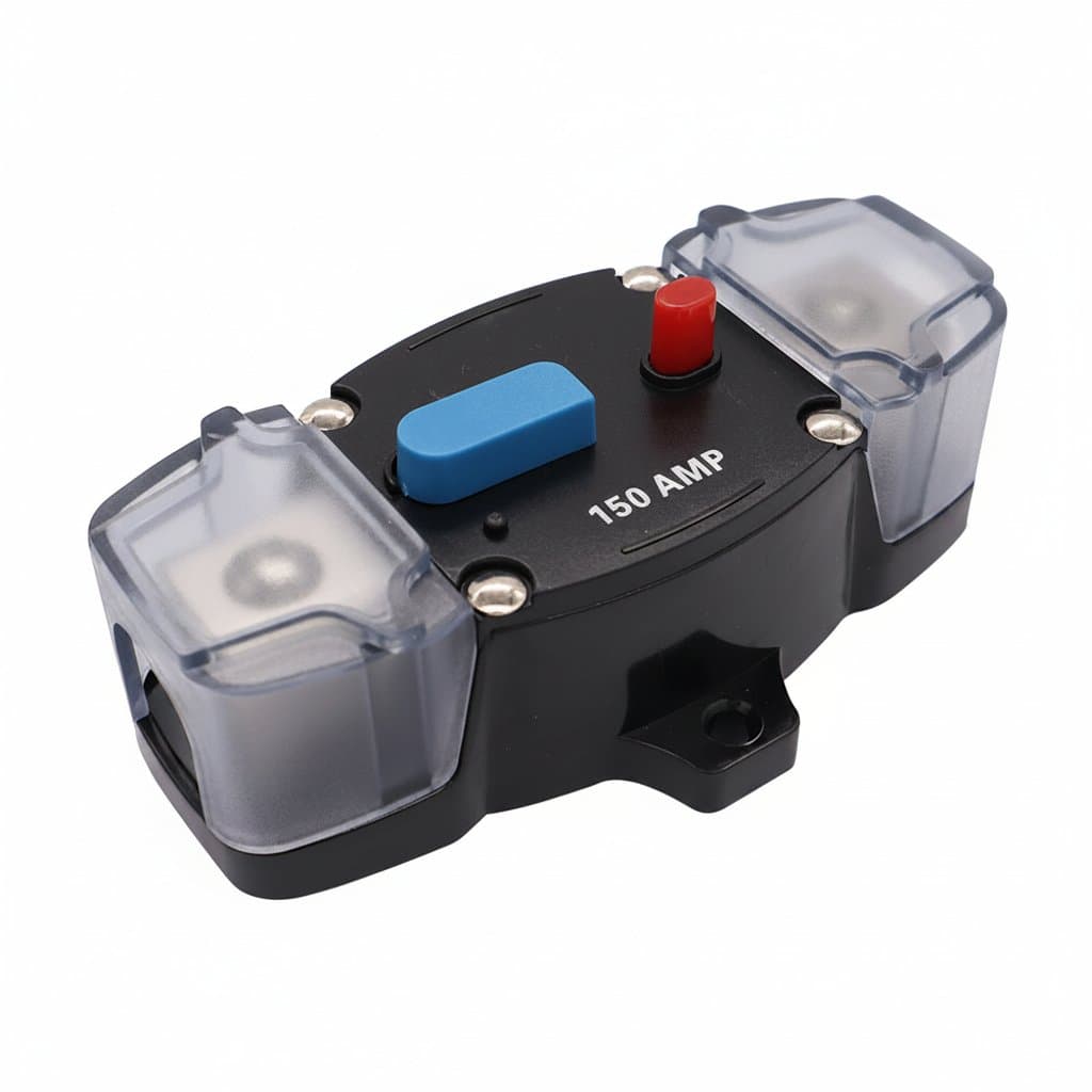 12-48VDC resettable circuit breaker for car audio systems, available in 50A to 300A ratings with power protect feature.