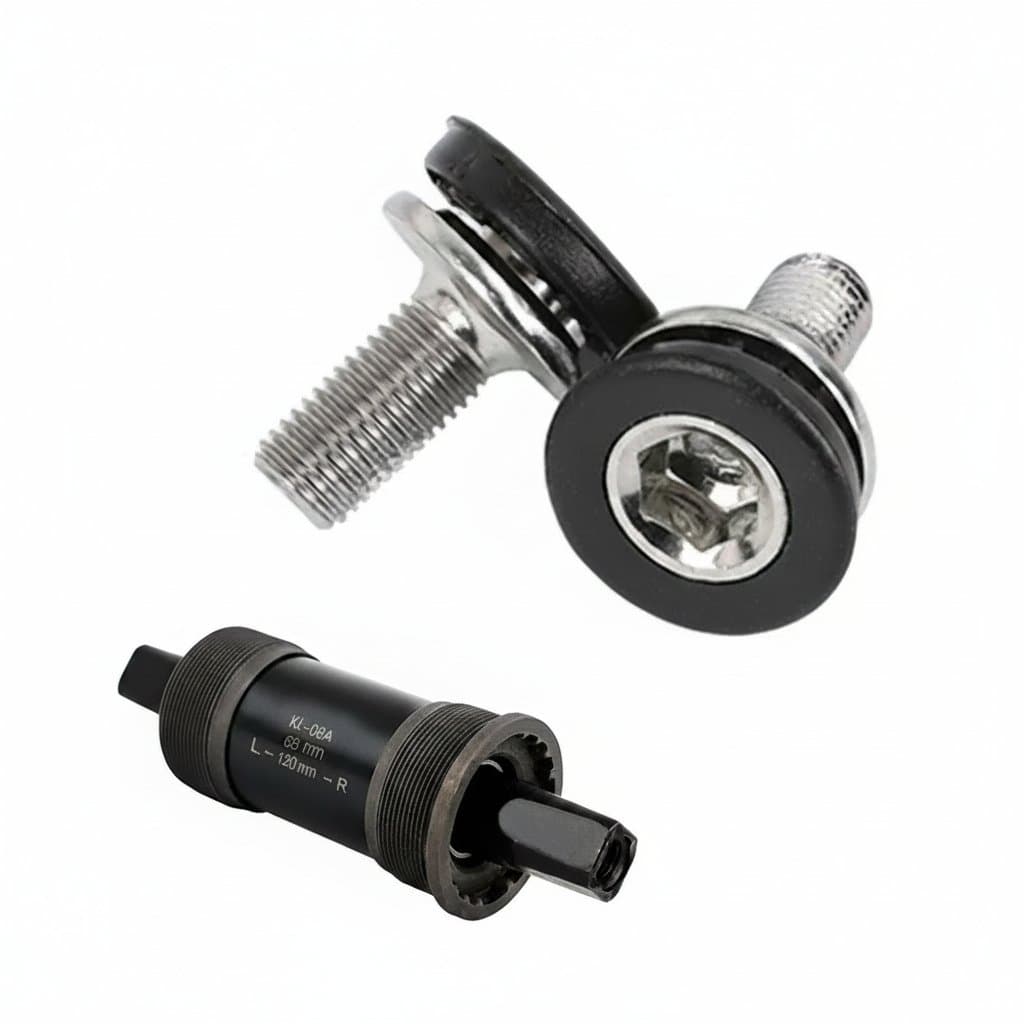 Pair of M8 bicycle bottom bracket axle bolts for securing crank arms on MTB or road bikes, featuring waterproof design.