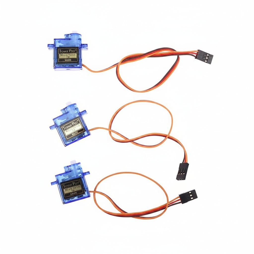 SG90 9G micro servo motor set for RC car robot arm Arduino projects. Available in 1 or 3 pieces, with 180° or 360° rotation digital servos for DIY starters.