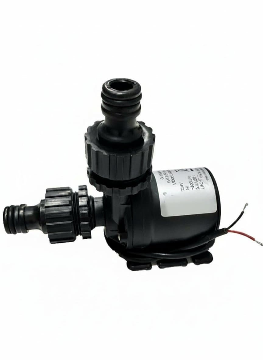 Ultra-quiet brushless submersible water pump, 12V/24V solar DC compatible, 800L/H flow, 5-meter lift, with quick-break joint for easy installation.