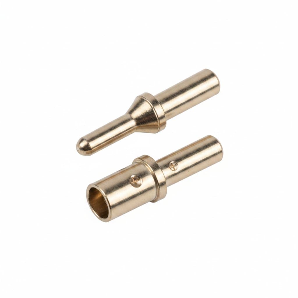1.5mm Series stainless steel pin contact terminals, solid crimp male and female connectors for AWG wiring in electronics.