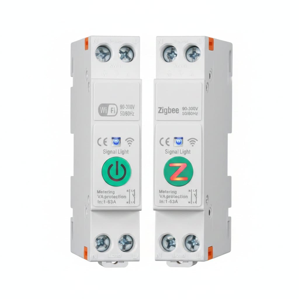 Circuit Breaker with Energy Monitoring | 1-63A DIN Rail Switch | WiFi/Zigbee for Home Automation