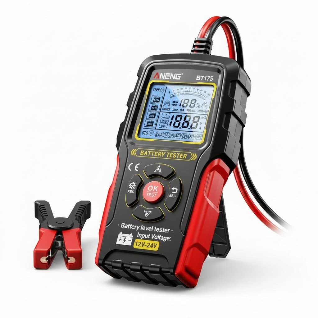 12V/24V Battery Tester | Digital Automotive Load Analyzer | 50-1999 CCA with Insulated Clips - Professional Grade Tool