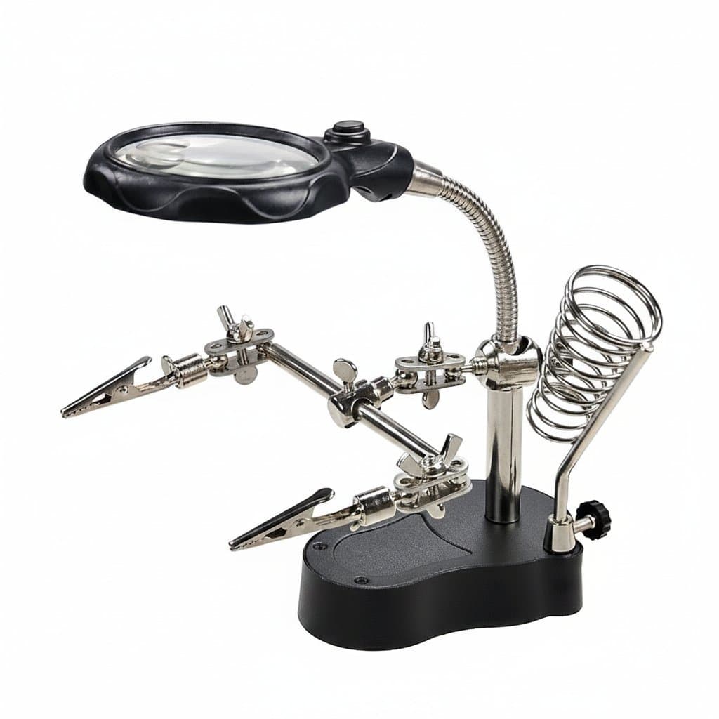 Helping Hand Magnifier | 3.5X & 12X Magnification | Soldering & Welding Station - Professional Grade Tool