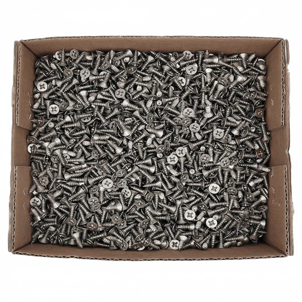 Pure titanium flat head countersunk tapping screws with cross recessed drives in metric sizes M3 through M6, suitable for hardware and wood applications.