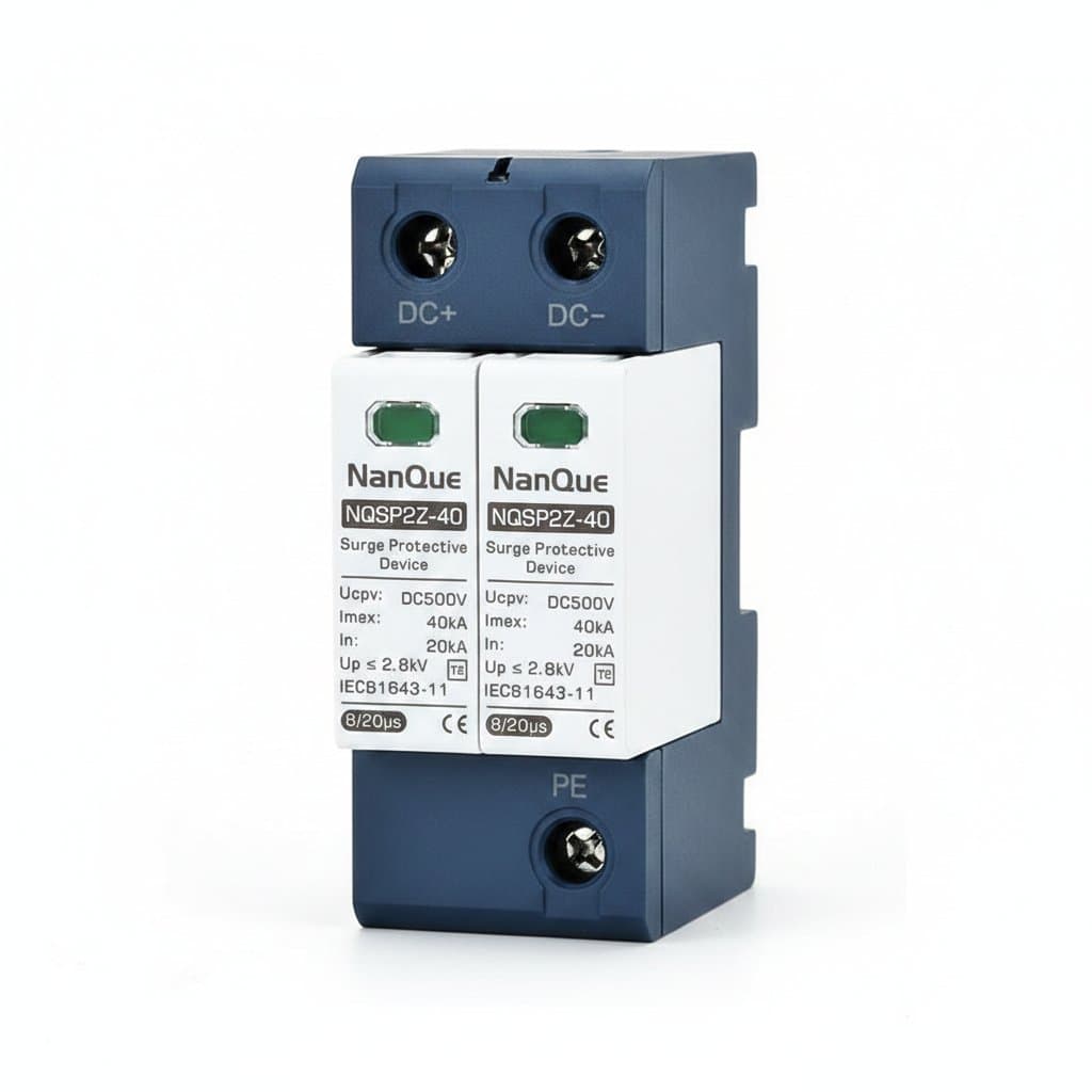 DC Surge Protector for solar and new energy systems, rated 100V to 1000V with 20KA to 60KA discharge capacity for lightning protection.