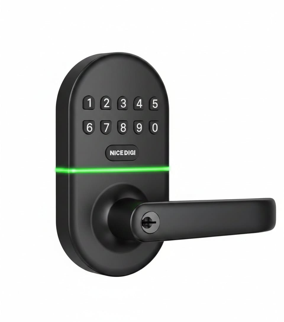 Keyless entry smart door lock with backlit keypad and auto-lock feature for enhanced home security and easy installation.