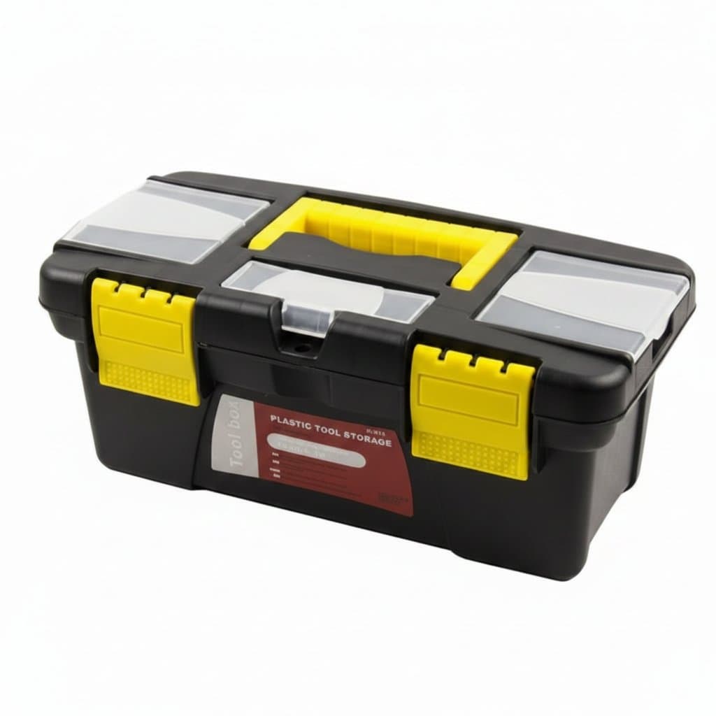 Double-layer compartment toolbox with organizers for hardware tools, soldering iron accessories, and electronic repair equipment.