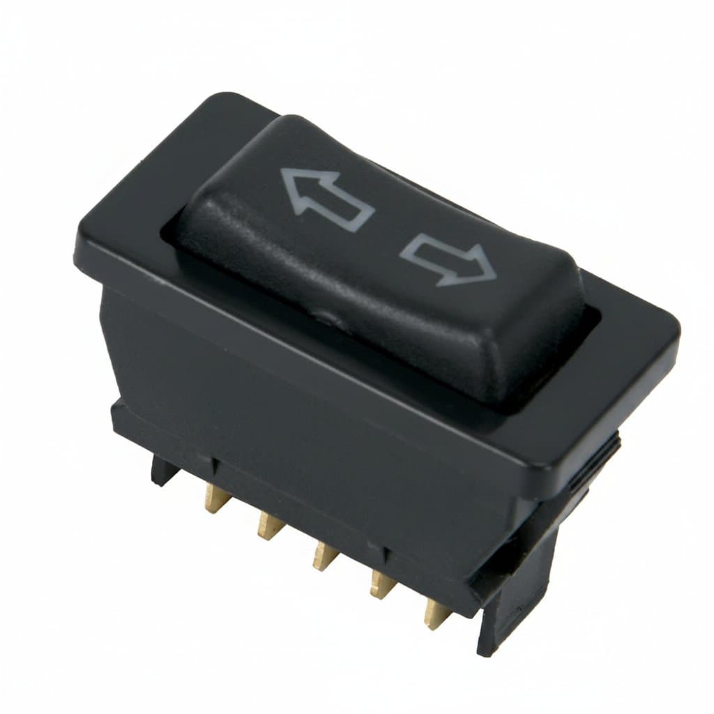 Universal 5-pin car power window switch with blue and red LED backlighting, 12V 20A rating, and included wiring harness for easy installation.