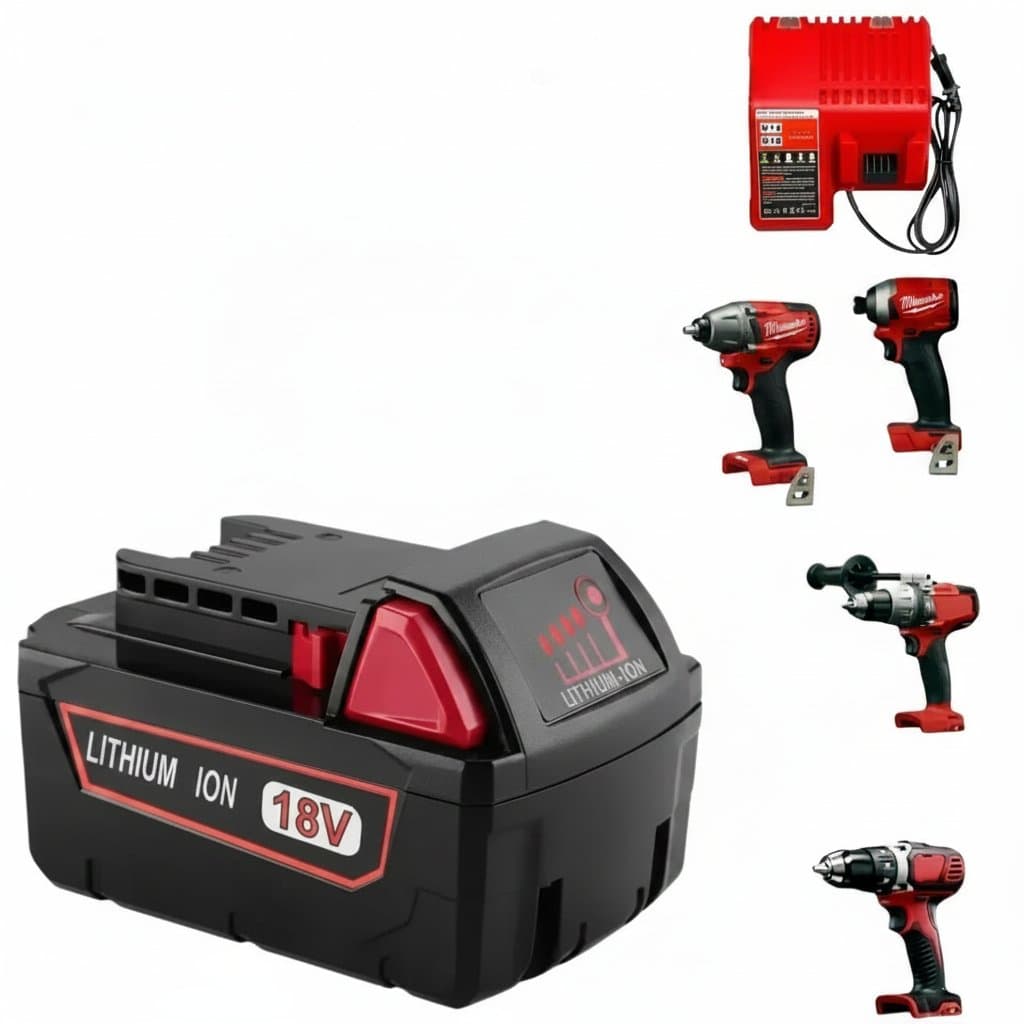 High-output M18 replacement lithium-ion battery for Milwaukee cordless tools like wrenches, drills, and saws.