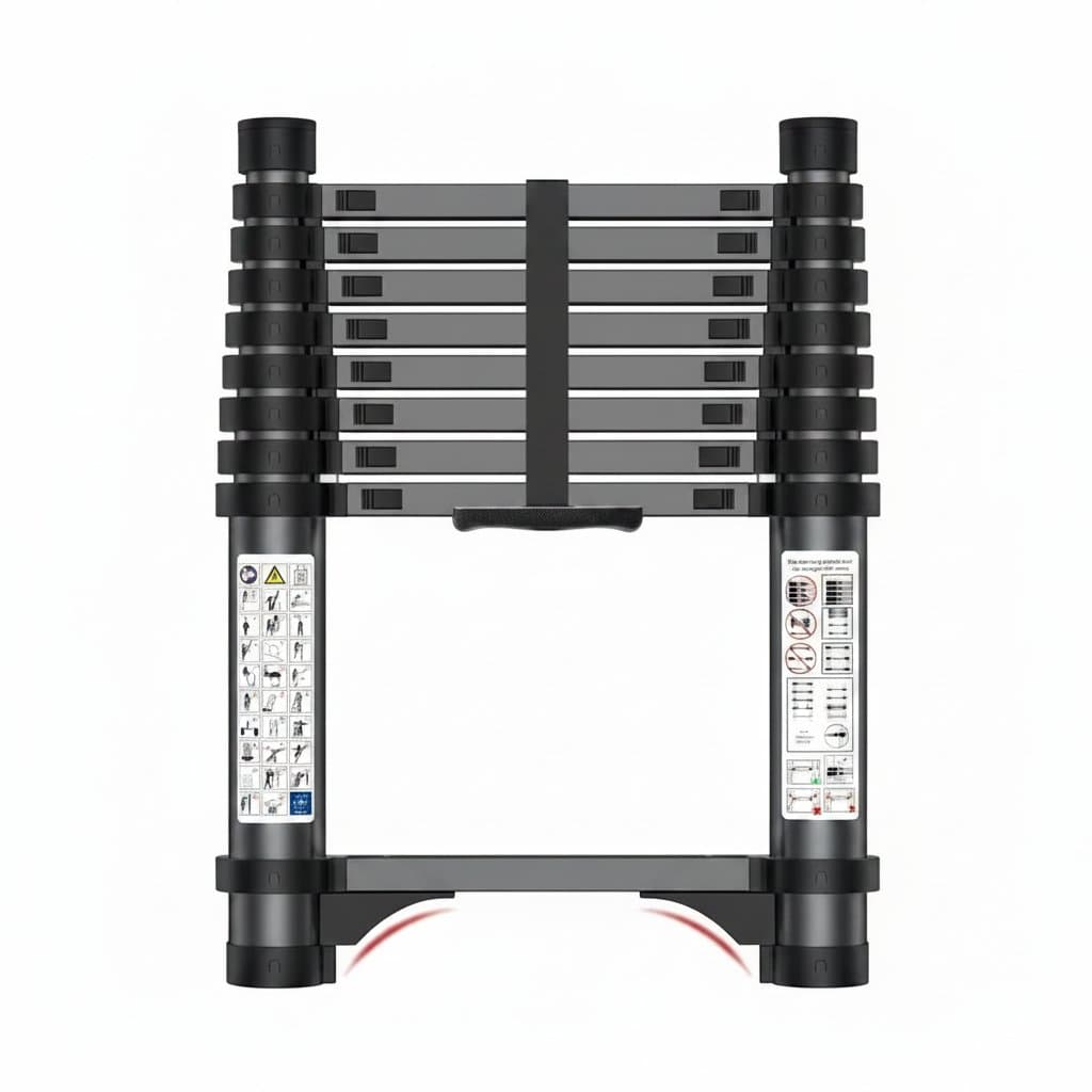 A telescoping aluminum extension ladder with 330lb capacity, anti-slip steps, designed for secure attic access, roof work, and heavy-duty use.