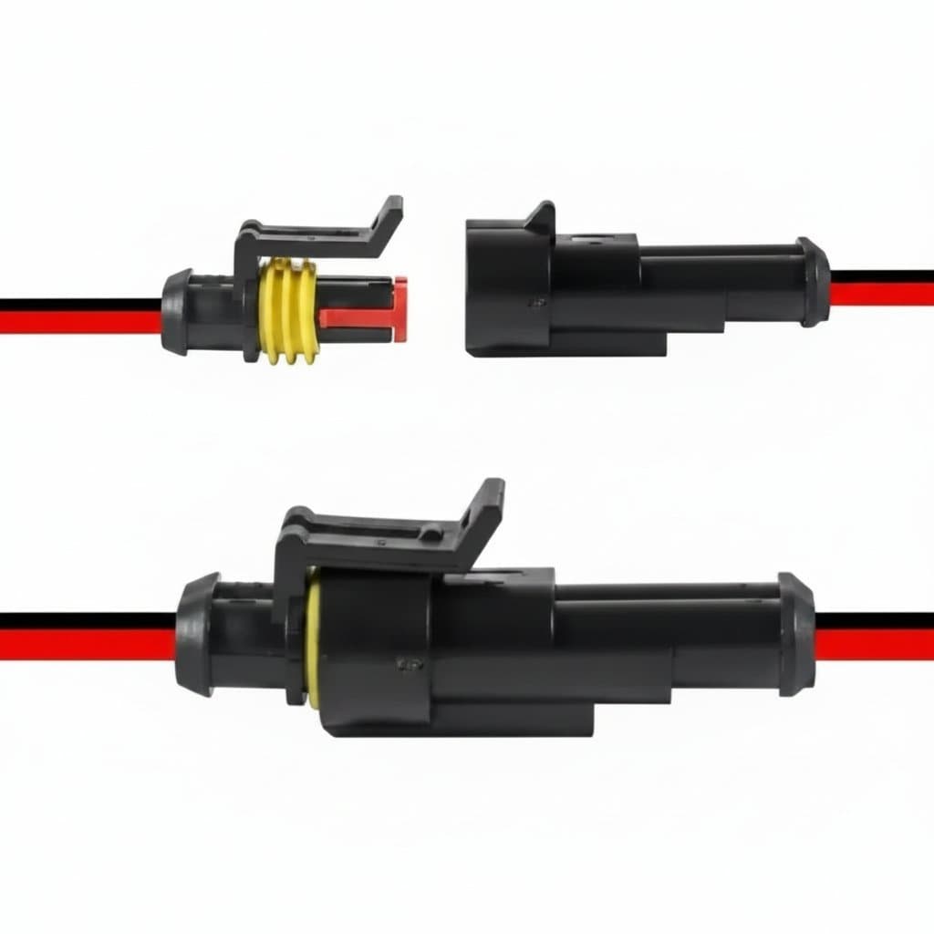 10-piece set of 2-pin waterproof electrical connectors with male and female plugs, 16 AWG wire for automotive and marine use.