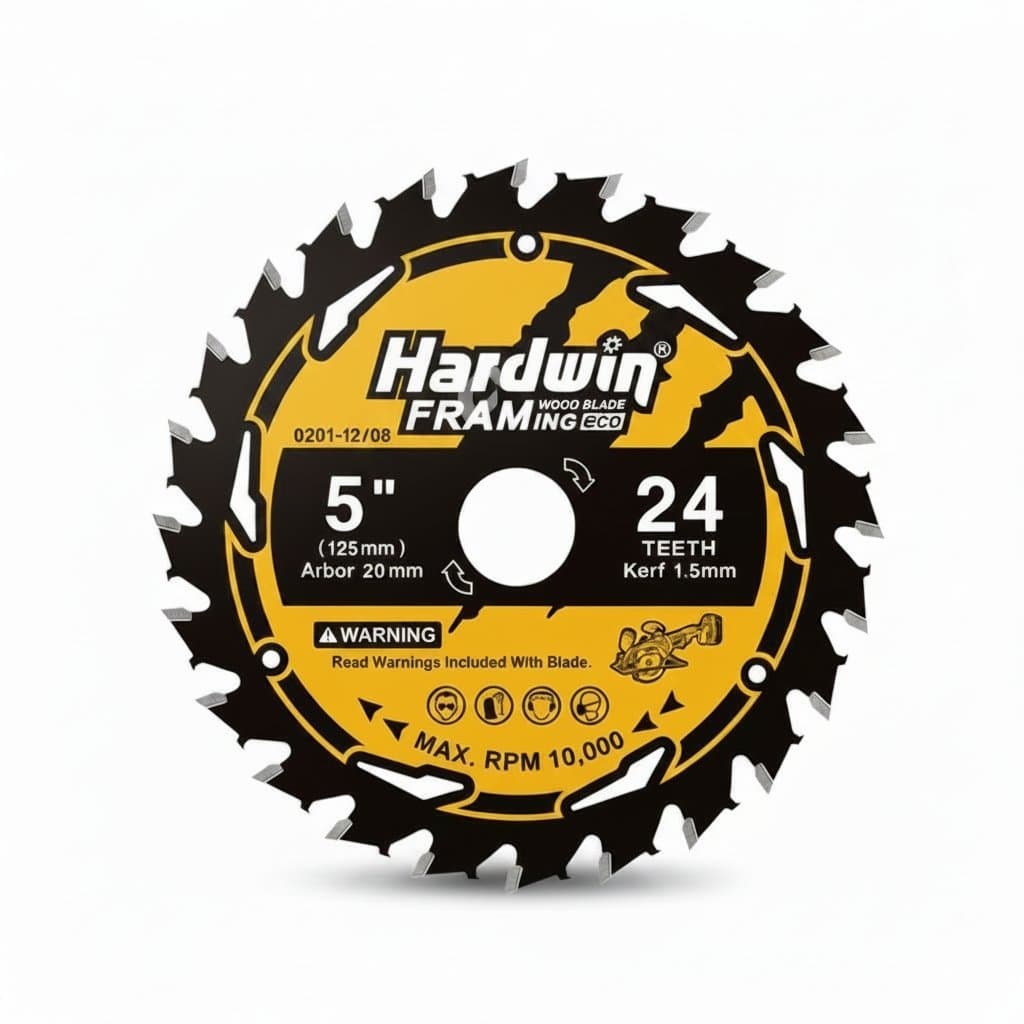 Carbide circular saw blade for woodworking, available in sizes from 110mm to 185mm with 18 or 24 sharp teeth for clean cuts.