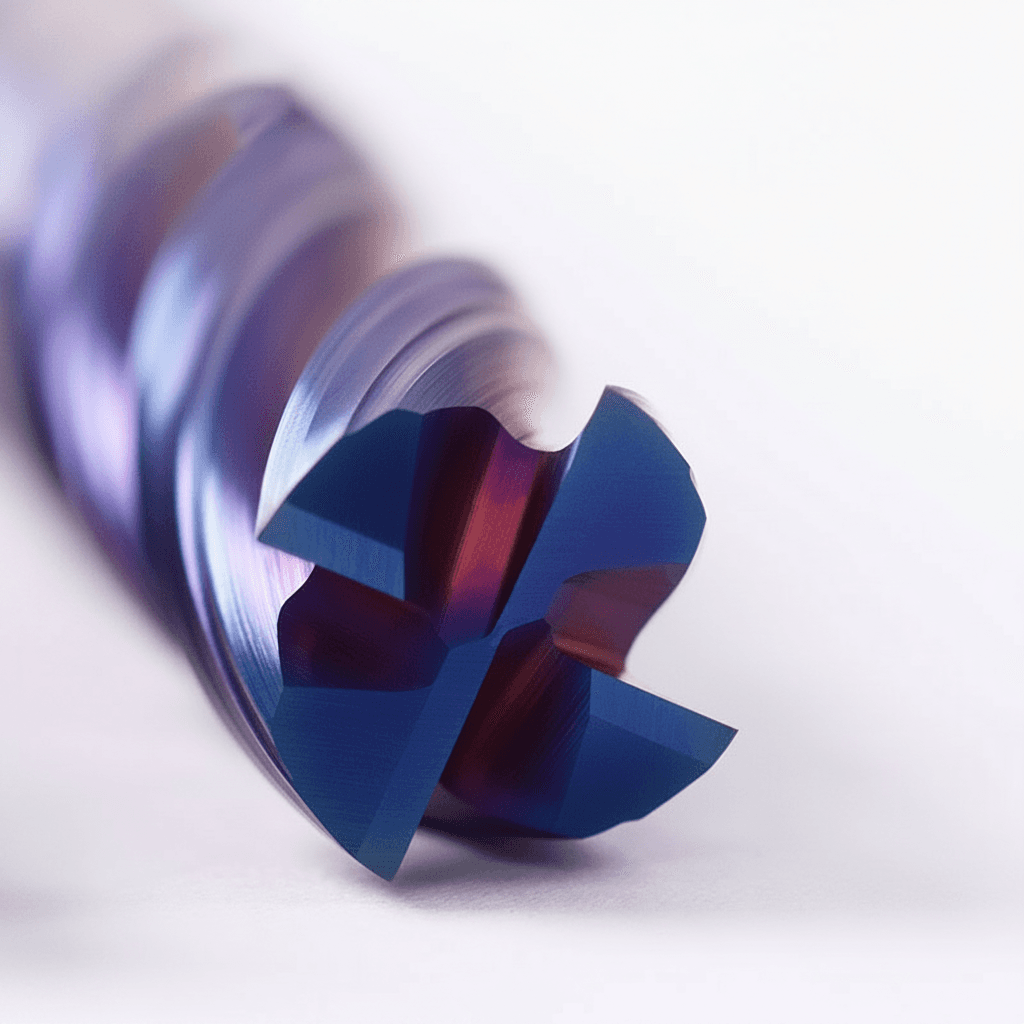4 Flutes HRC65 carbide end mill for CNC cutting tools, made from durable tungsten steel alloy.