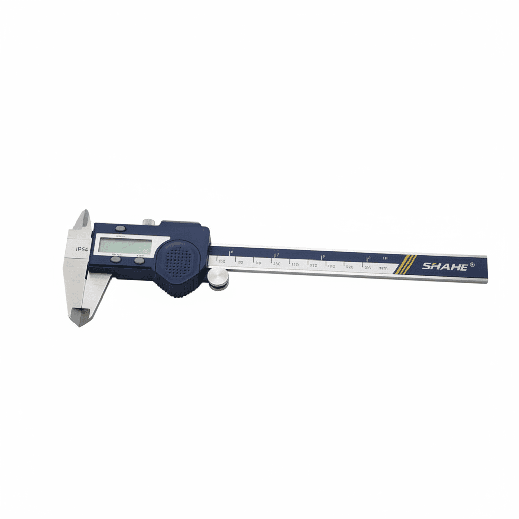 Hardened stainless steel digital caliper, 0-150mm, for accurate internal and external measurements.
