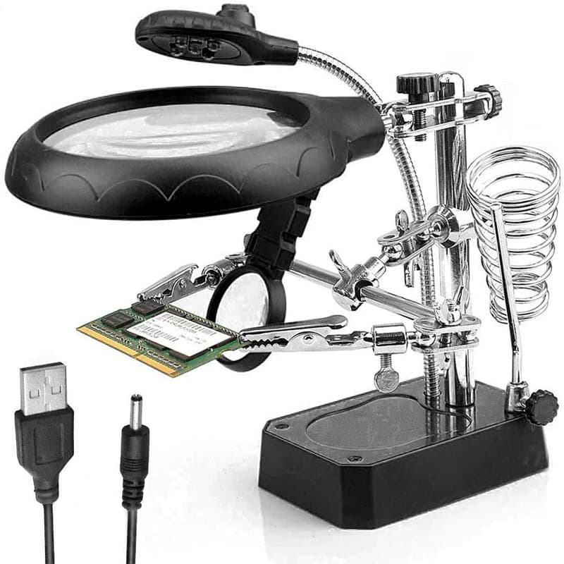 Hand Welding Clamp Station | LED Magnifying Glass | Soldering Repair - Image 1