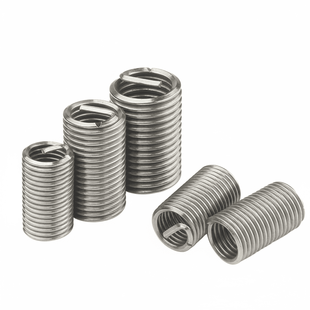 A comprehensive stainless steel coiled wire helical screw bushing sleeve thread repair kit with various sizes from M1.6 to M24.