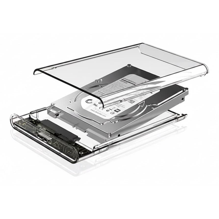 A black USB 3.0/Type C to SATA III hard disk case, perfect for turning a 2.5 inch HDD or external SSD into portable storage.