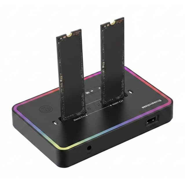 A clone Dual Protocol m.2 ssd hard drive docking station with Type-C 10Gbps for PCIe NVME or SATA SSDs.